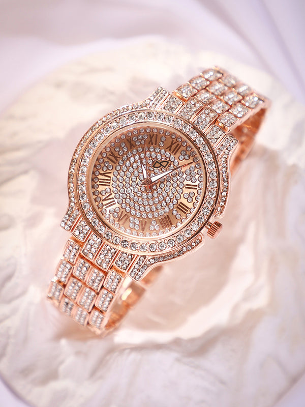Haute Sauce HSWC1294 Arch Chain Round Watch for Women with Emerald Green Dial and Two-Tone Gold & Silver Strap