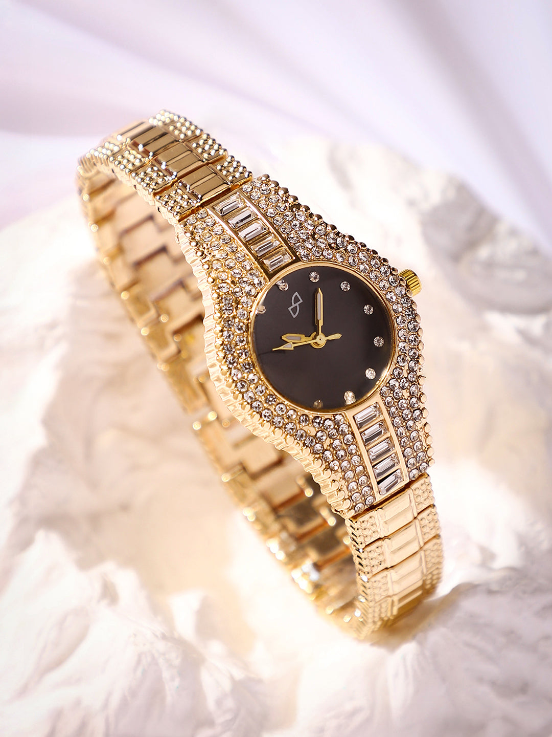 Haute Sauce HSWC1223 Embellished Round Watch for Women in California Gold Stainless Steel