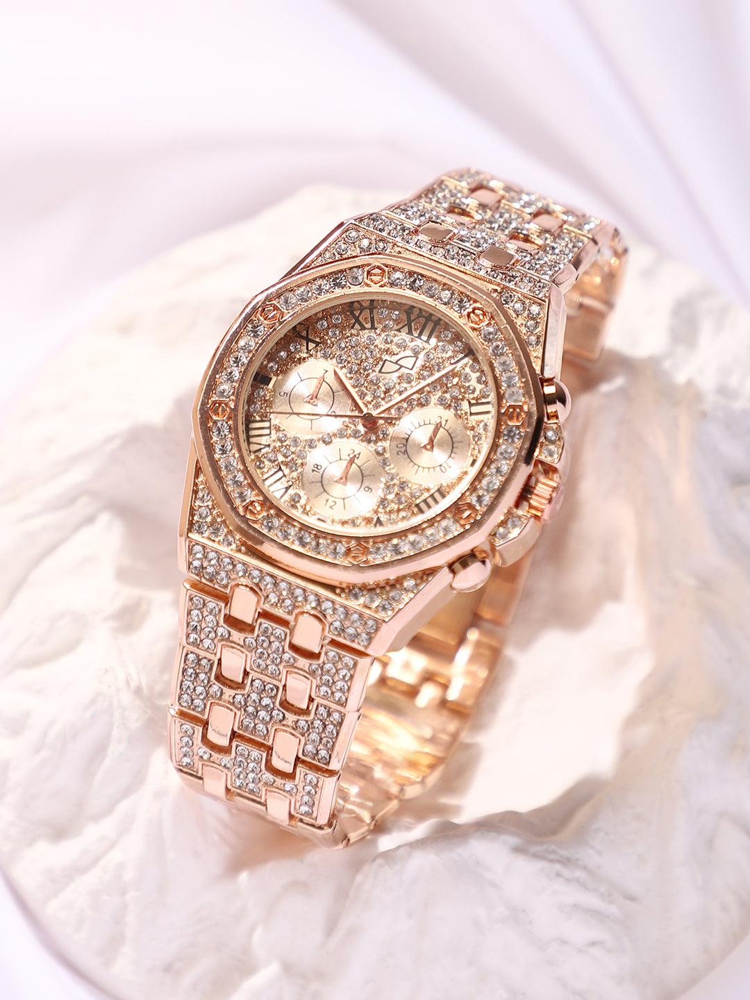 Haute Sauce HSWC1102 Wednesday Rose Gold Watch for Women with Embellished Round Dial.