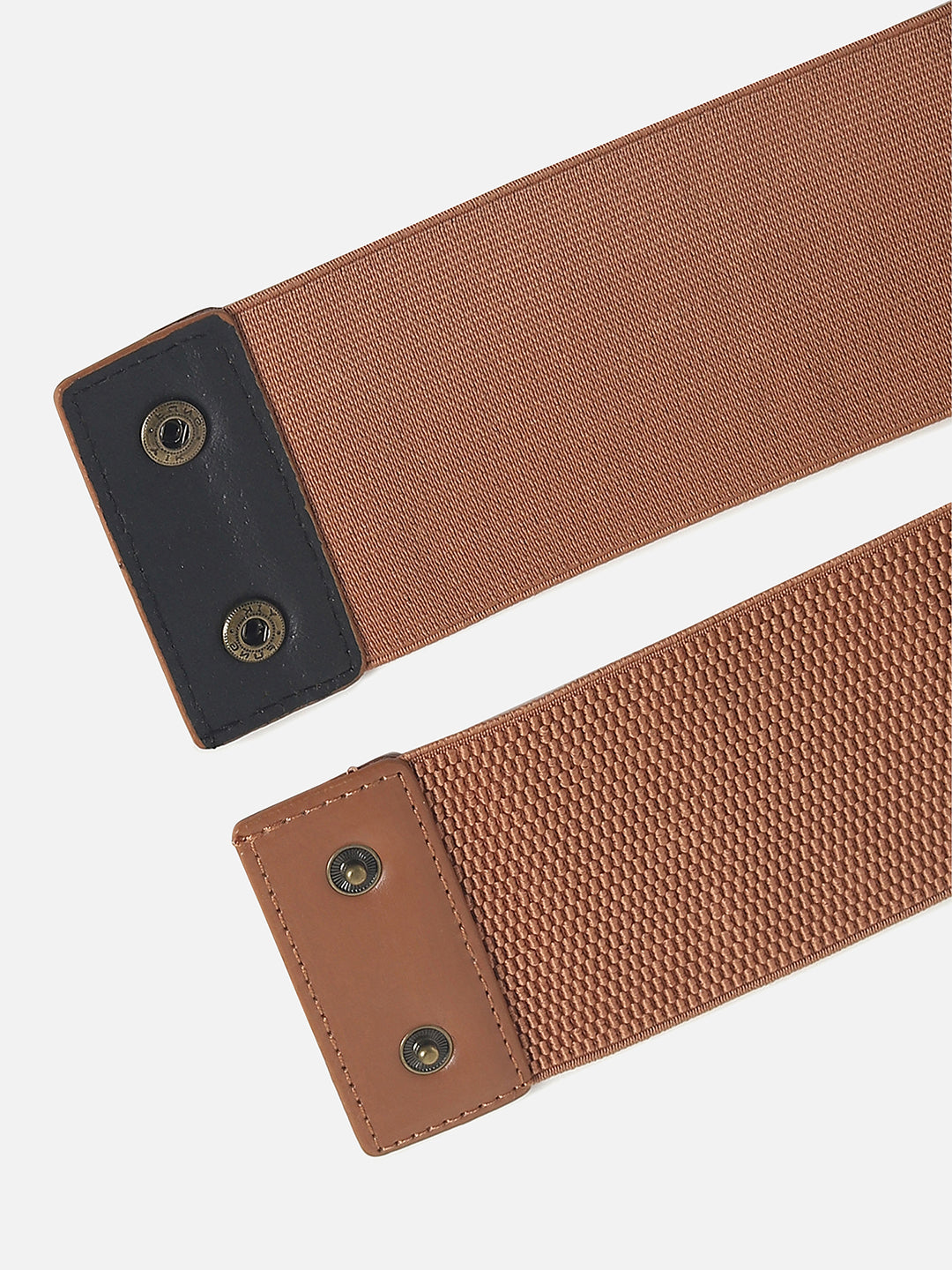 Tan Brown Textured Stretch Waist Belt