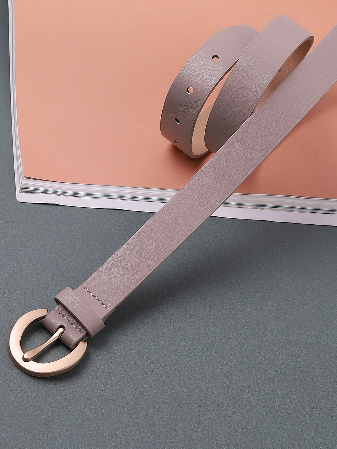 Beige Solid Buckle Belt