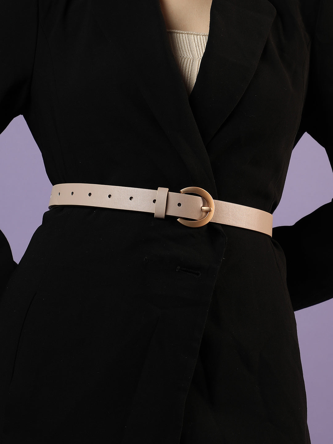 Beige Solid Buckle Belt