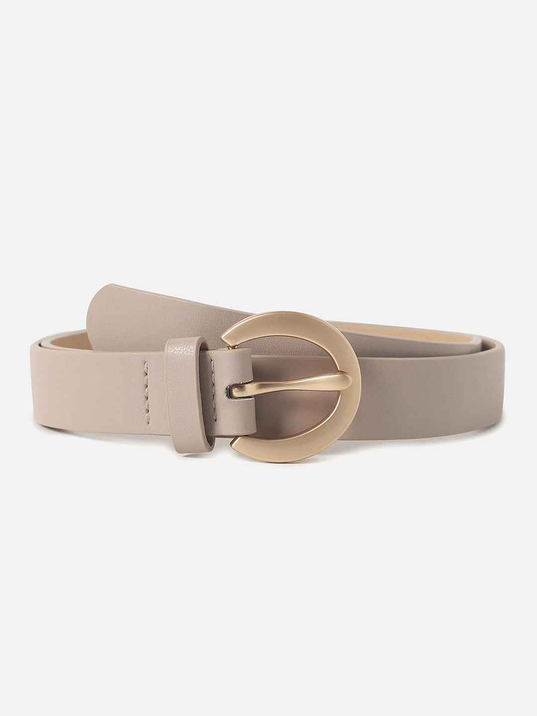 Beige Solid Buckle Belt