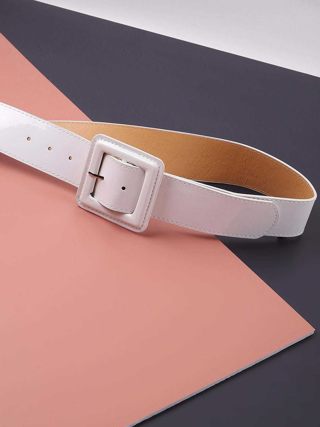 White Solid Buckle Belt