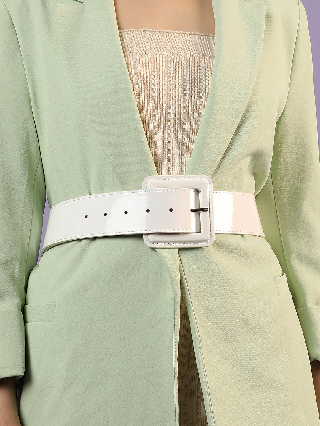 White Solid Buckle Belt