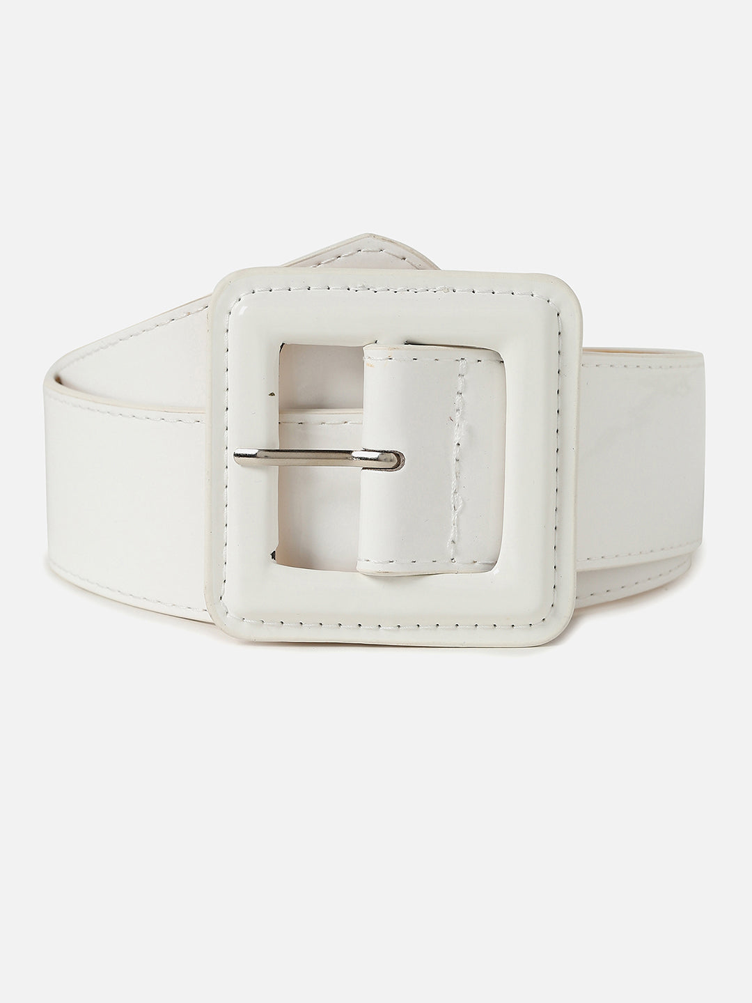 White Solid Buckle Belt
