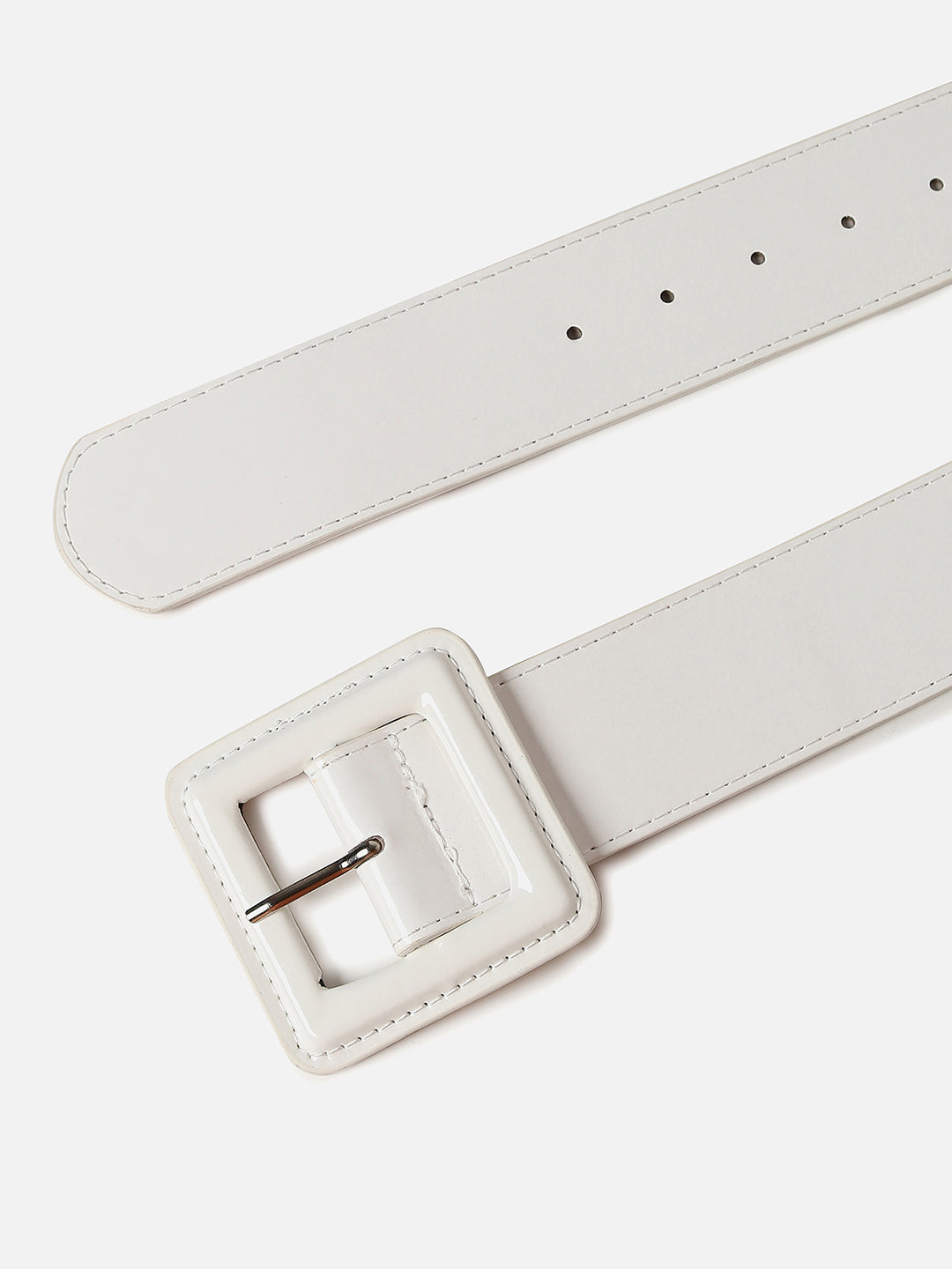 White Solid Buckle Belt
