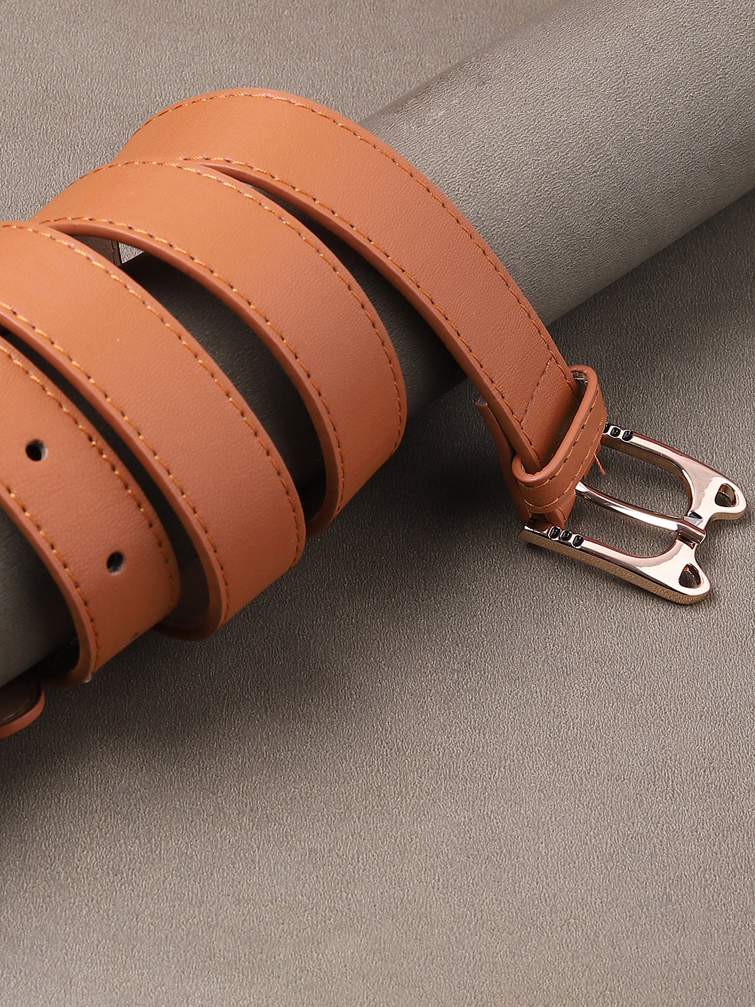 Tan Brown Solid Buckle Belt