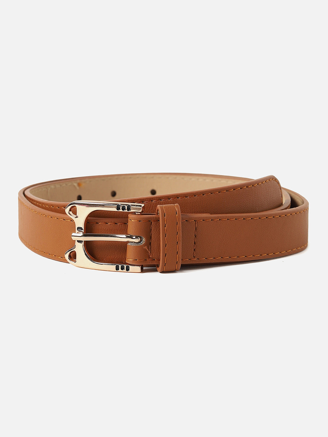 Tan Brown Solid Buckle Belt