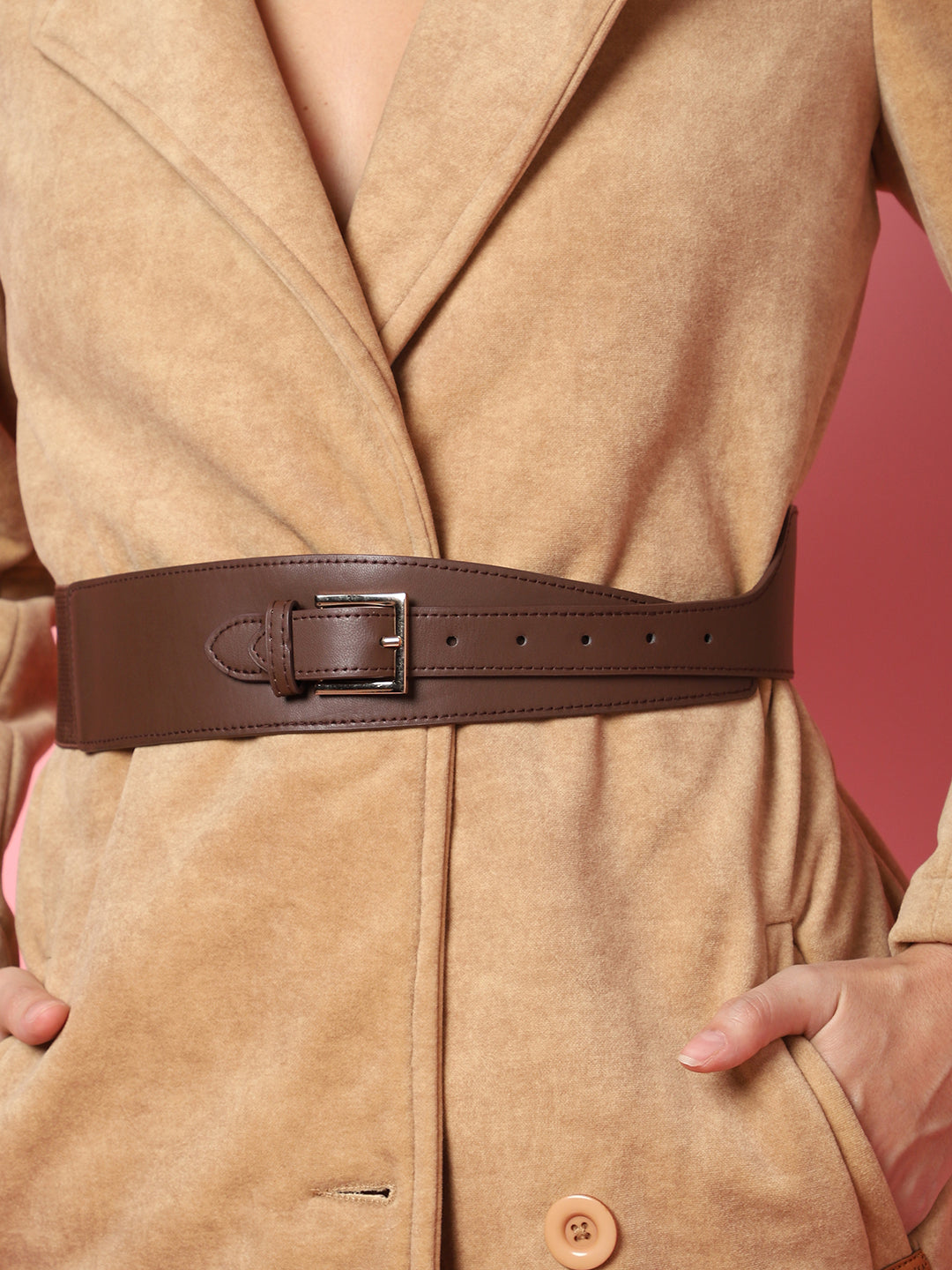 Brown Solid Waist Belt
