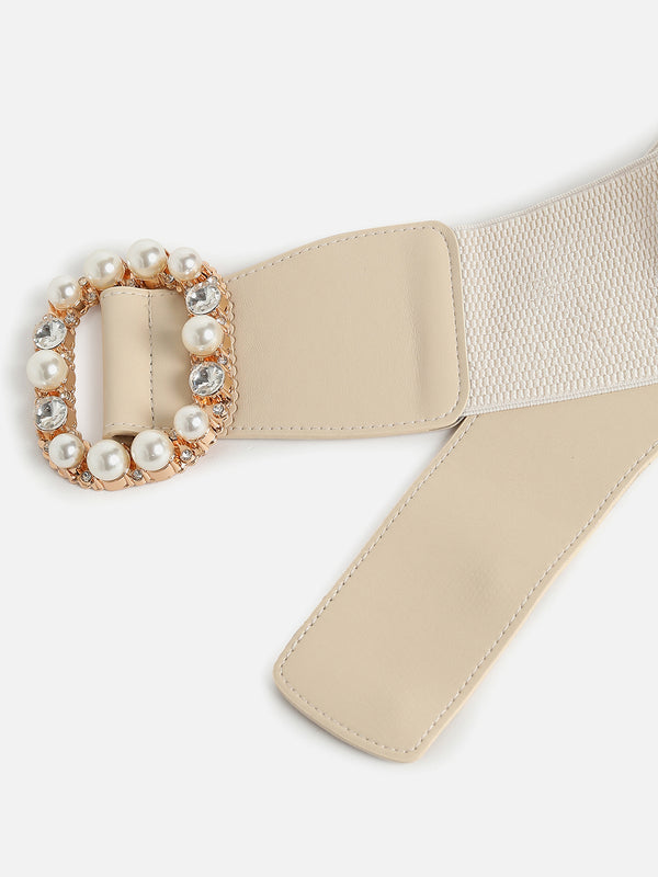 WOMEN WHITE SOLID WAIST BELT