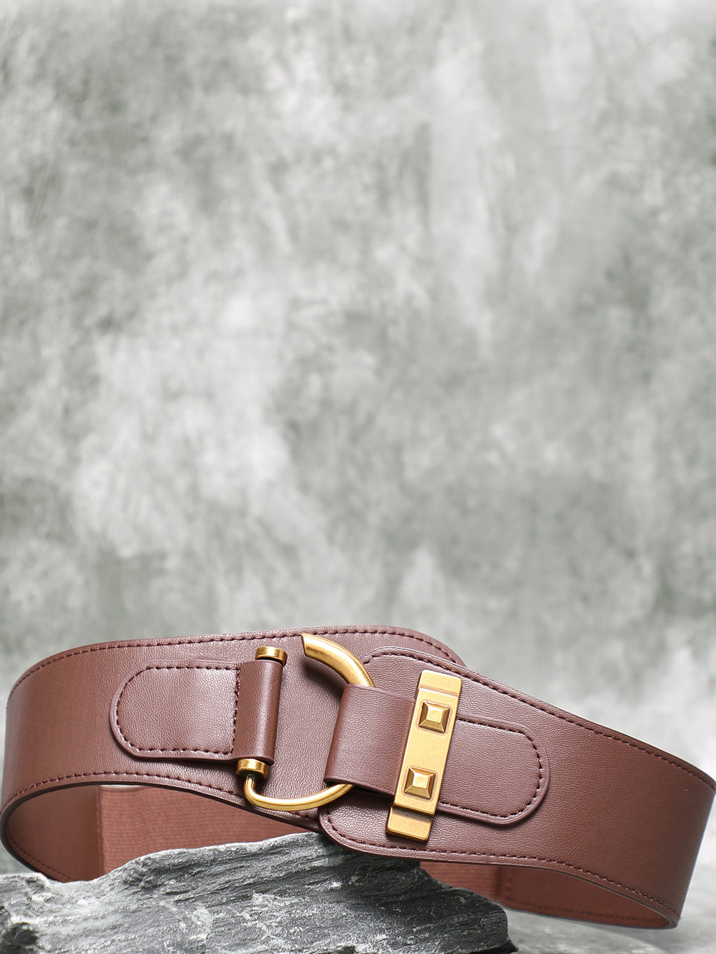 Brown Solid Waist Belt