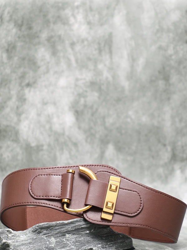 Brown Solid Waist Belt