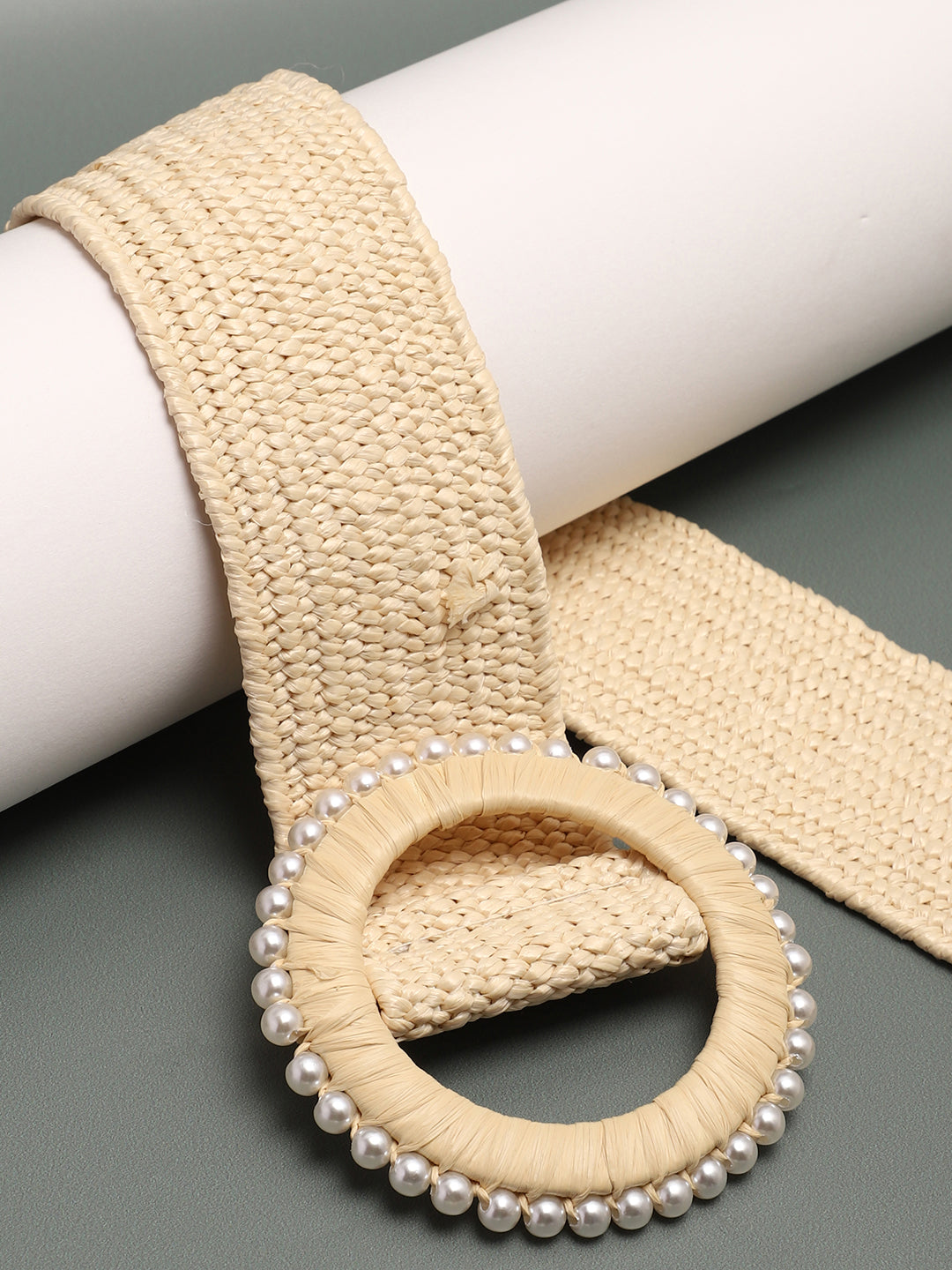 Cream Textured Waist Belt