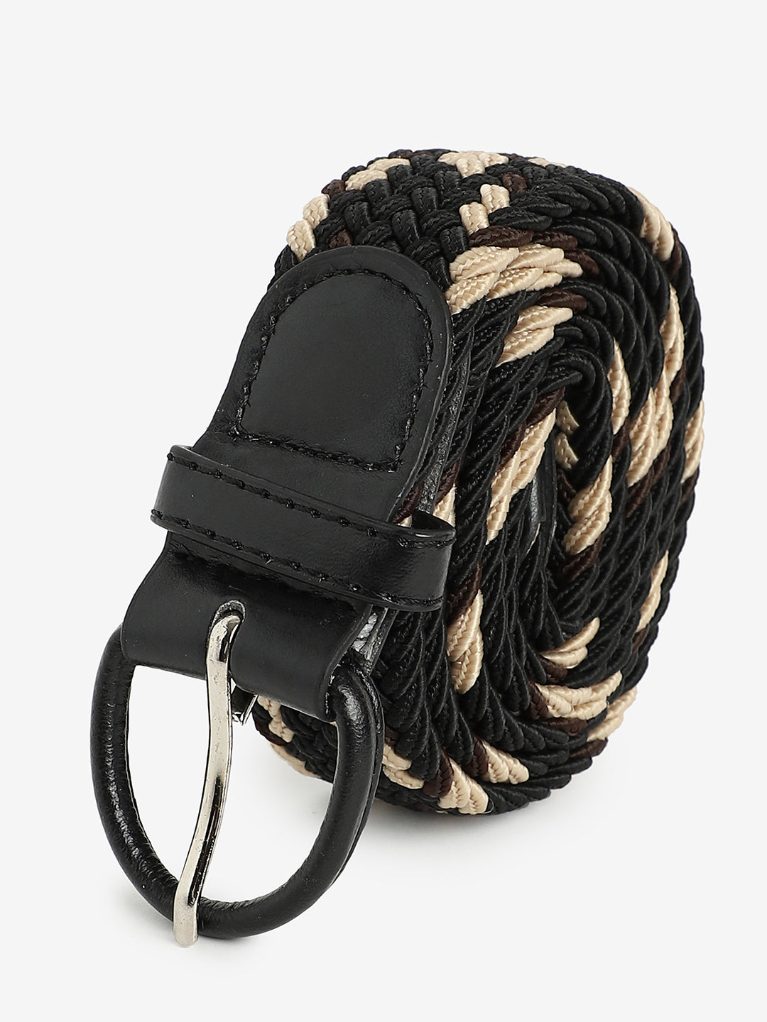 Black & Beige Textured Waist Belt