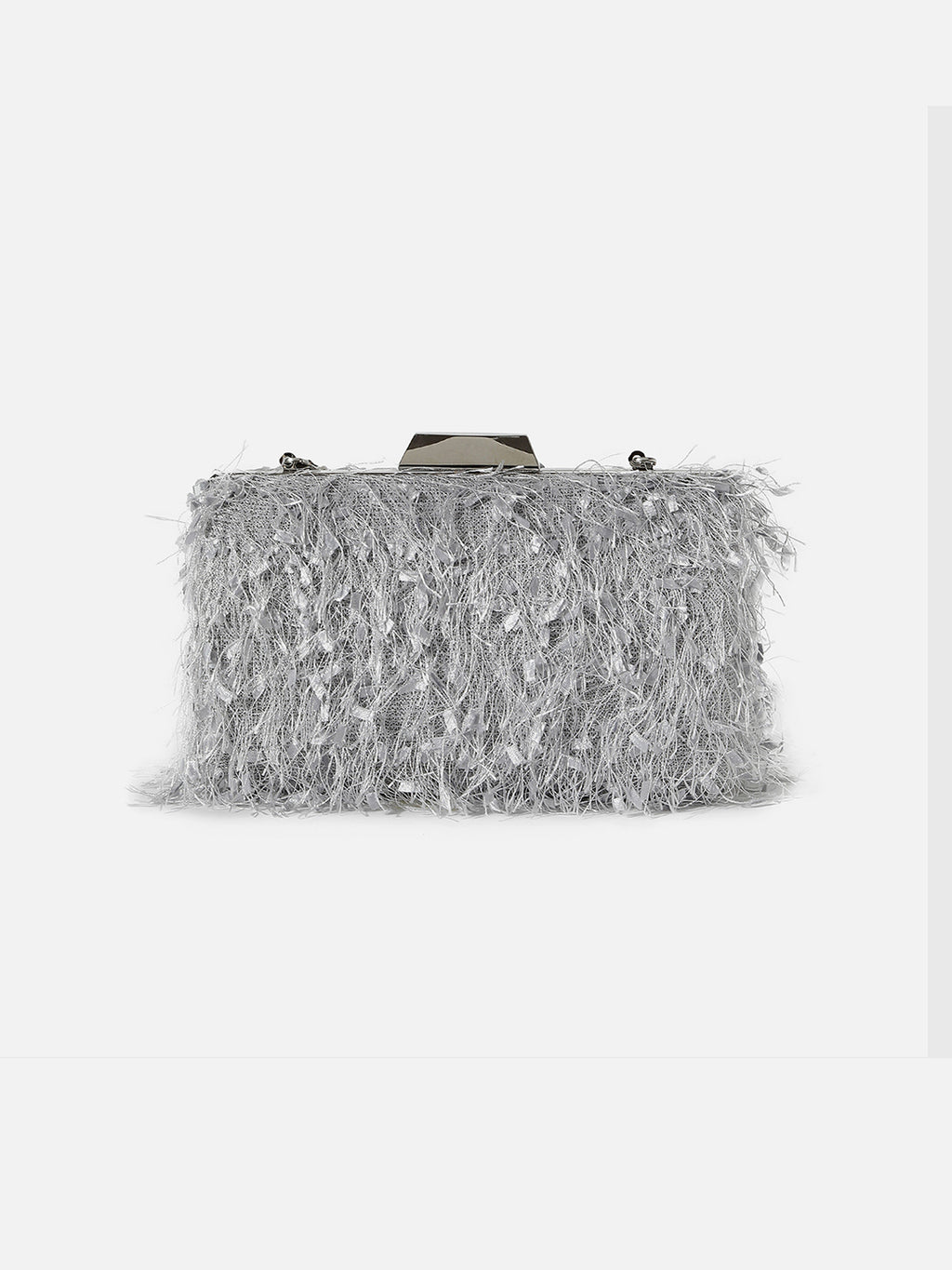 Silver Textured Fringe Clutch
