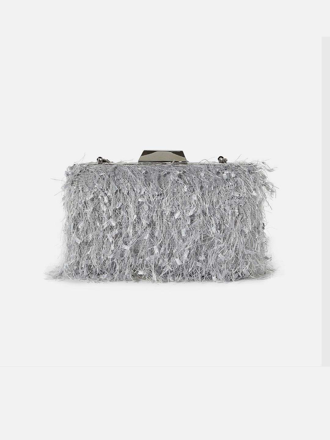 Silver Textured Fringe Clutch