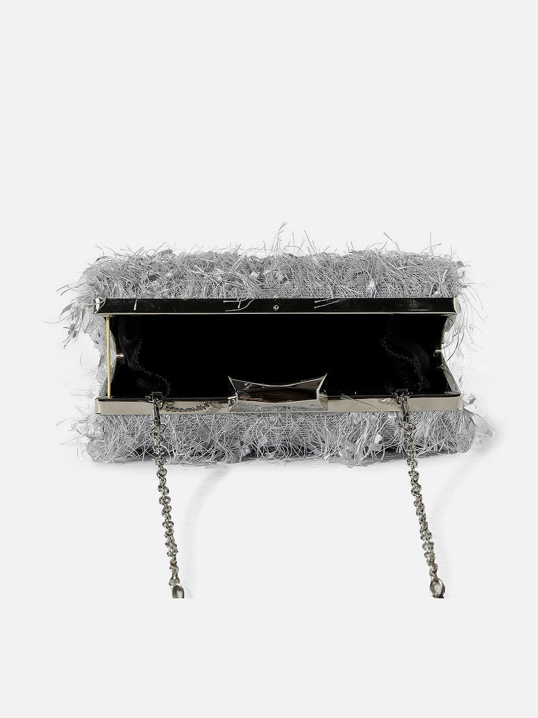 SILVER TEXTURED FRINGE CLUTCH