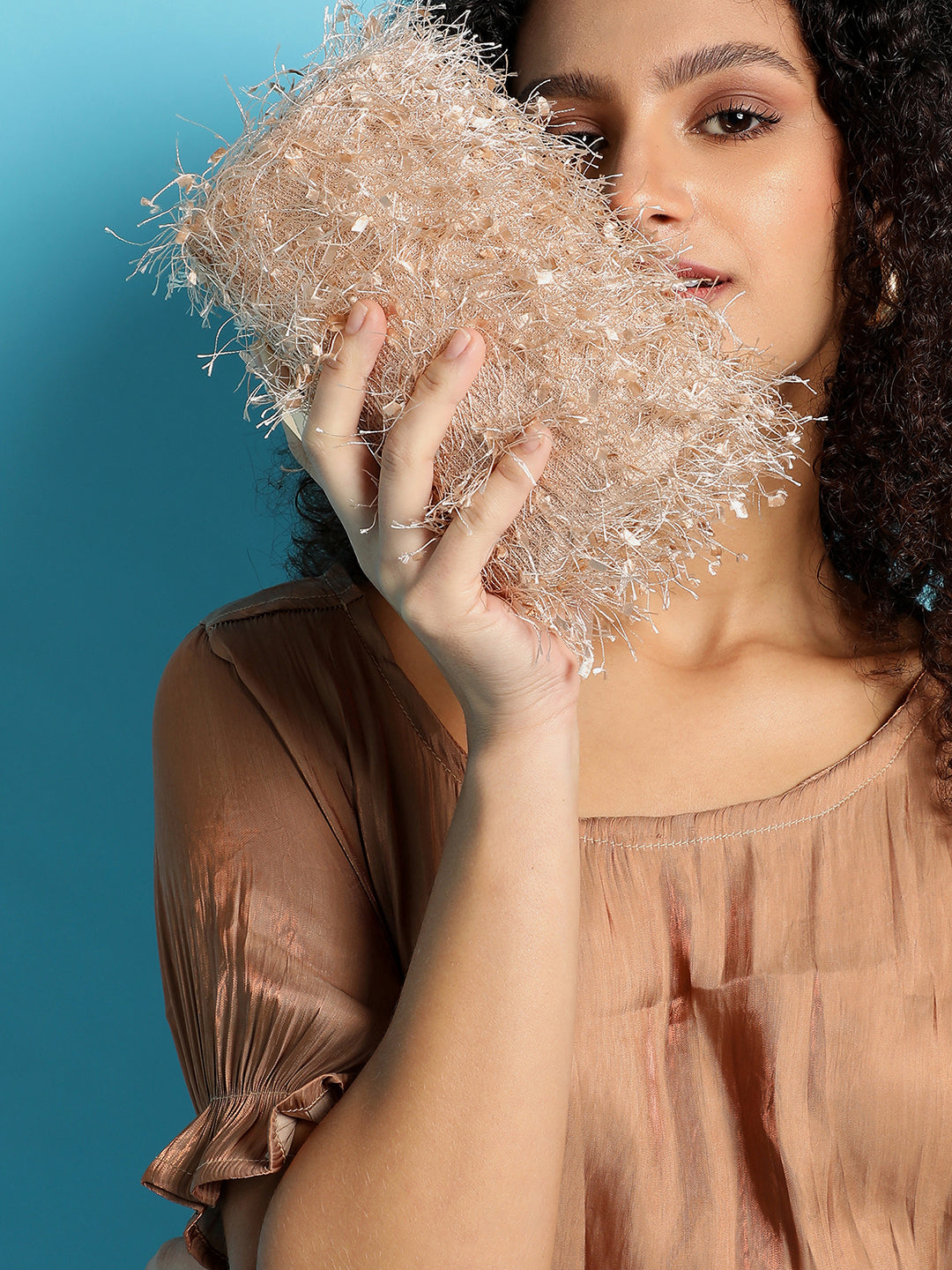 Gold Textured Fringe Clutch