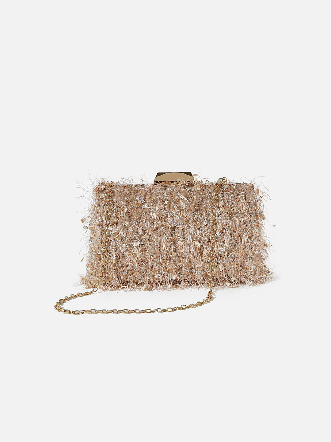 Gold Textured Fringe Clutch