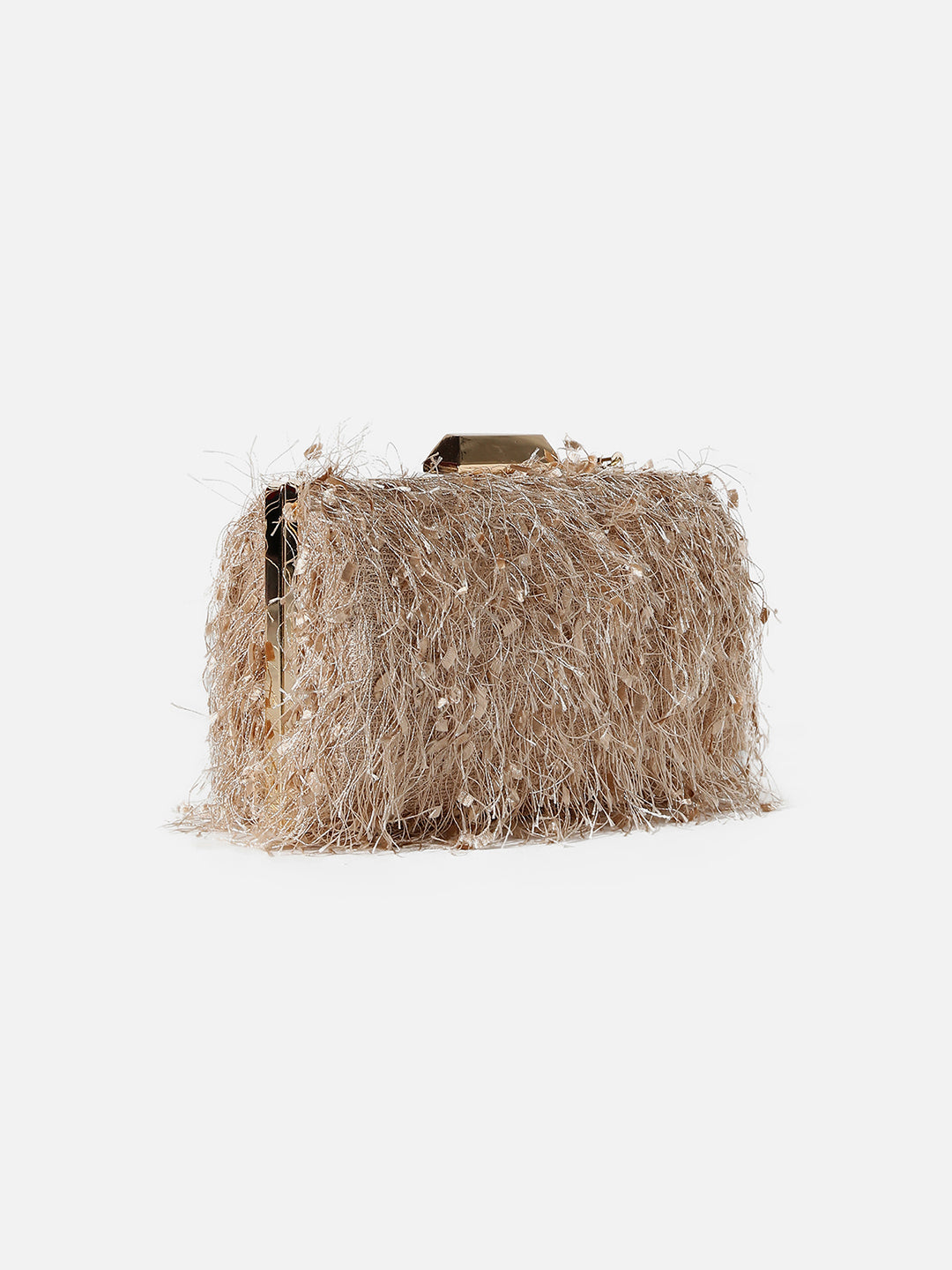 Gold Textured Fringe Clutch