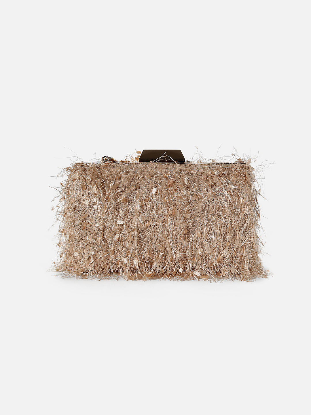 Gold Textured Fringe Clutch