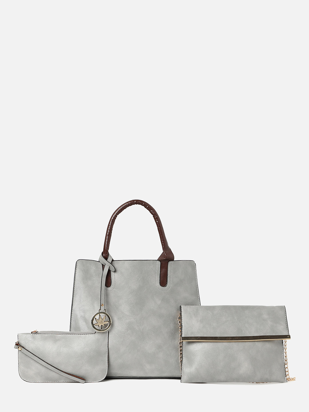 Melinda Grey Tote Bag With Pouch Set