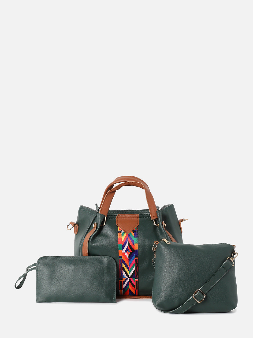 Bianca Green Handbag & Pouch Set