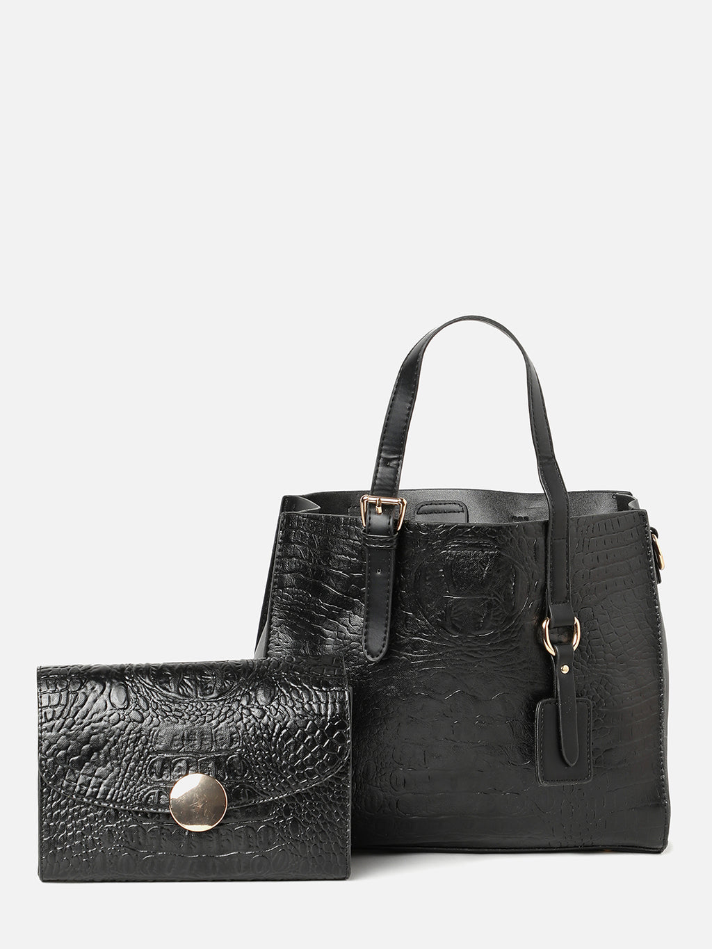 Phantom Black Handbag With Pouch Set