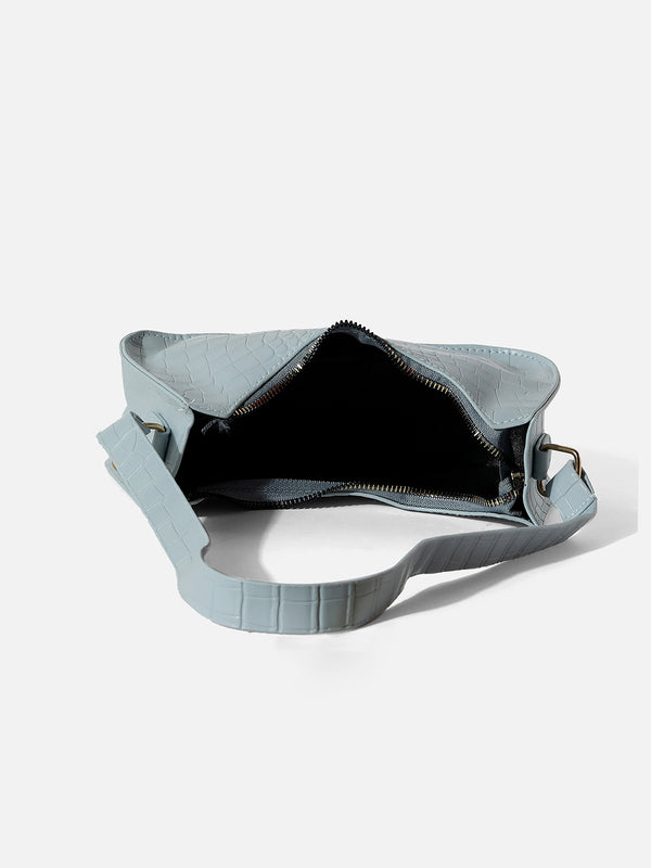 LIGHT BLUE TEXTURED VEGAN LEATHER SHOULDER BAG