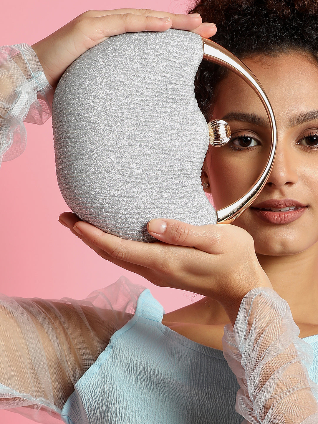 Glimmering Glitz Silver Clutch