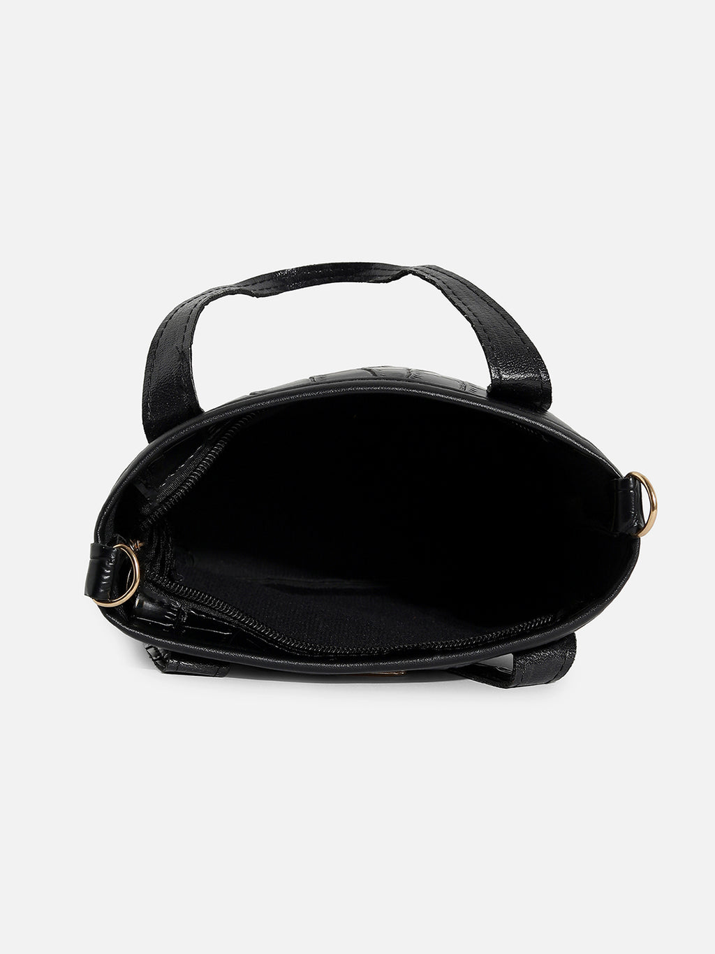 BLACK TEXTURED VEGAN LEATHER HAND BAG