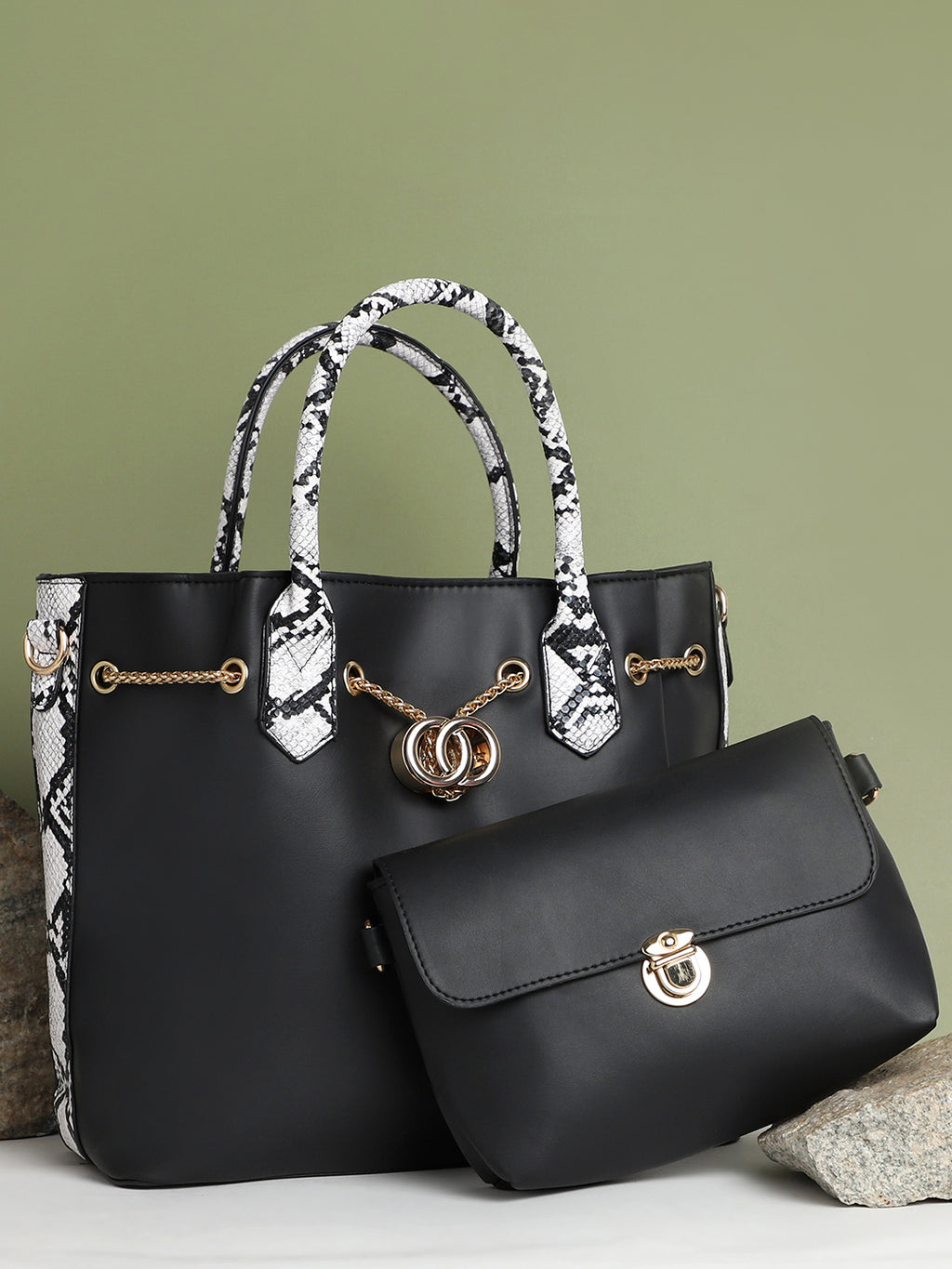 Stella Black HandBag With Pouch Set