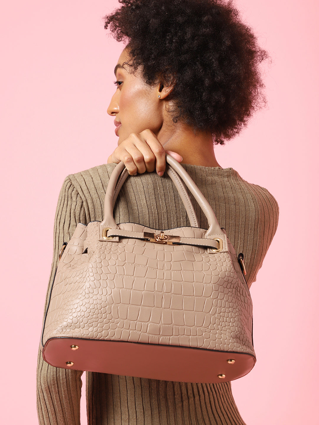 Evelyn Beige HandBag With Pouch Set