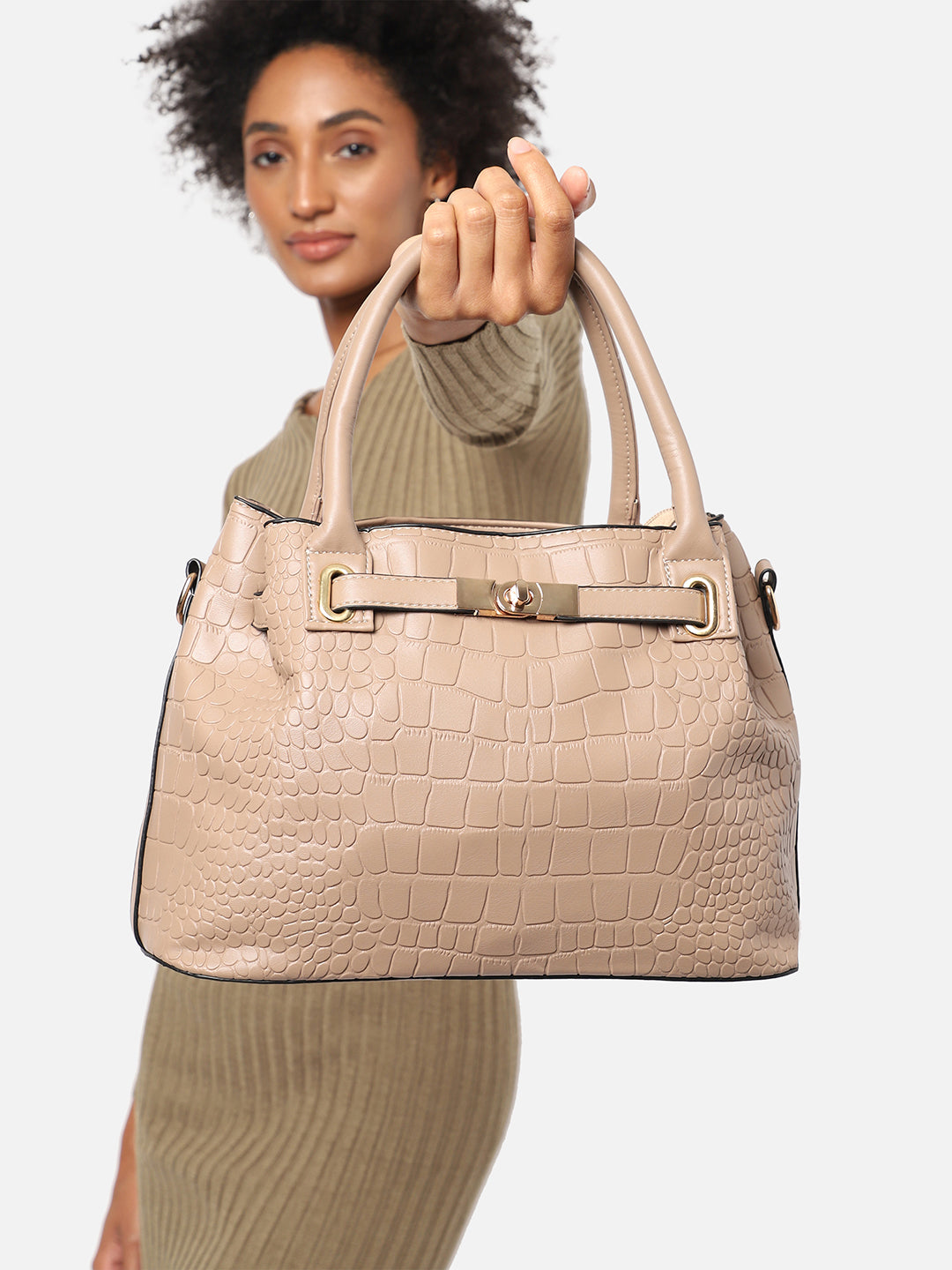 Evelyn Beige HandBag With Pouch Set