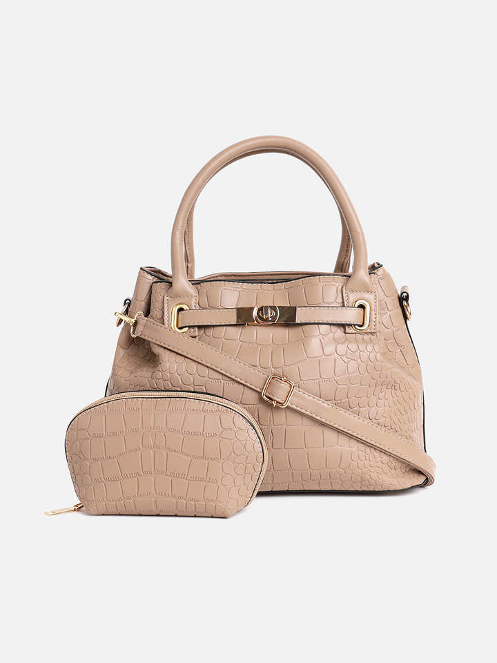 Evelyn Beige HandBag With Pouch Set