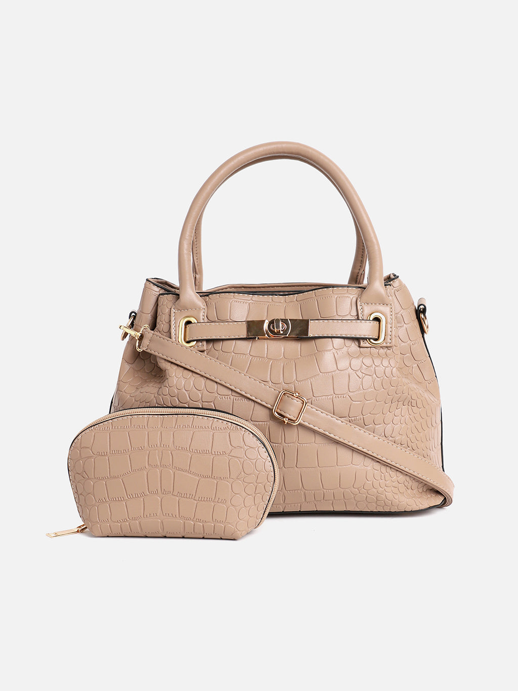 Evelyn Beige HandBag With Pouch Set