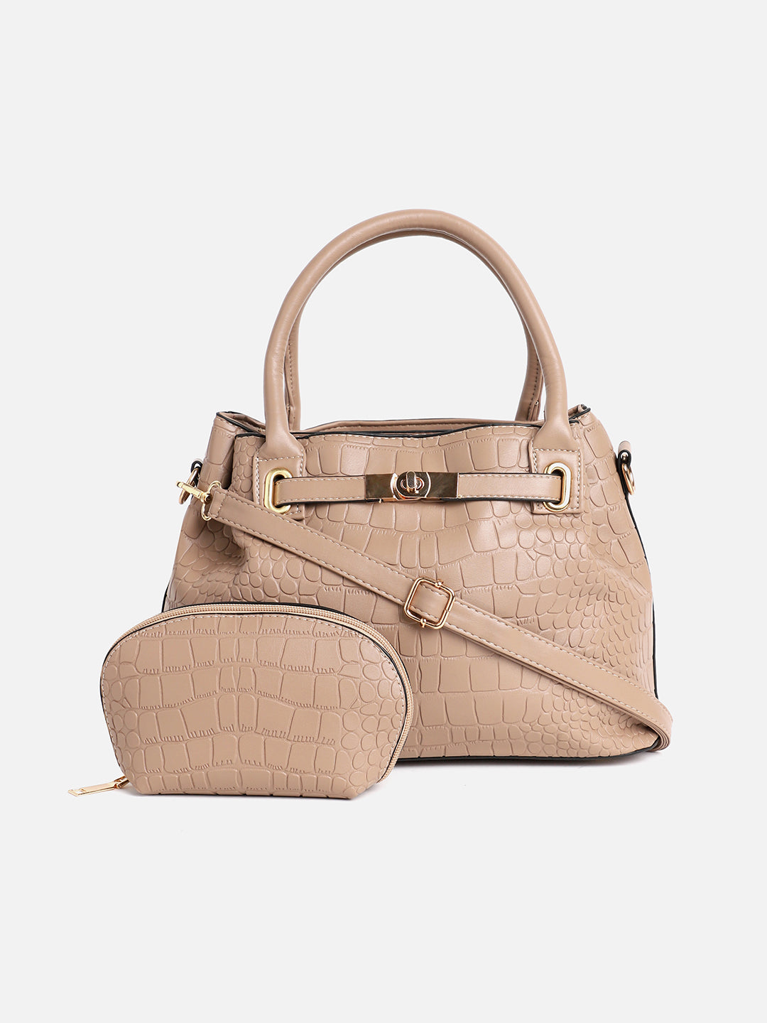 Evelyn Beige HandBag With Pouch Set