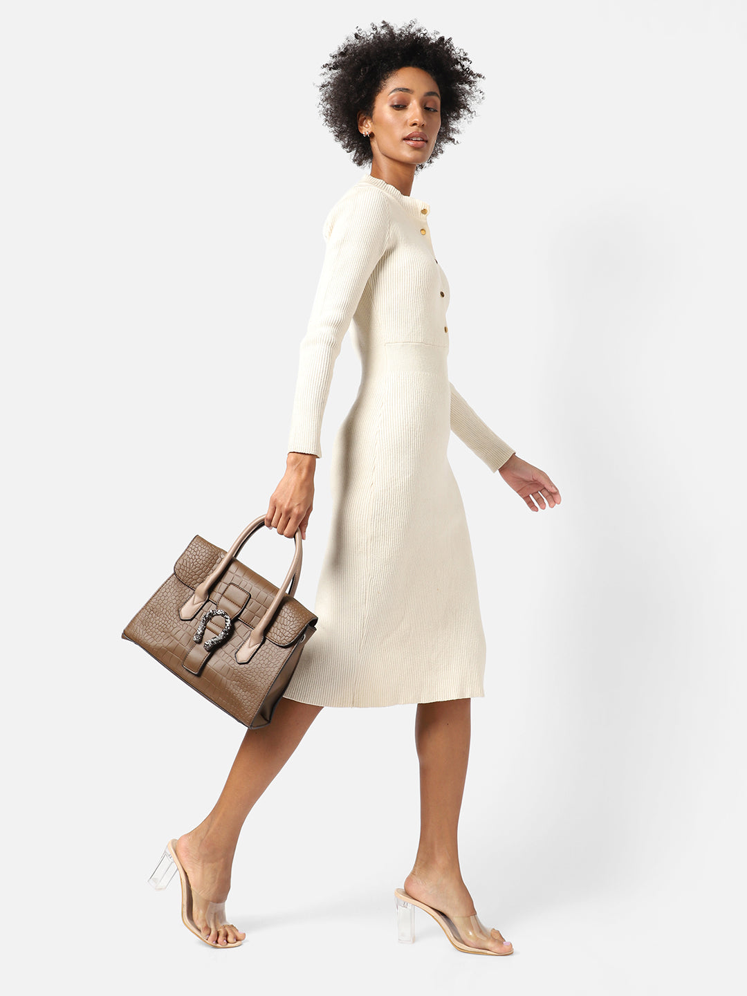 Leather Brown Luster Tote Bag With Pouch Set