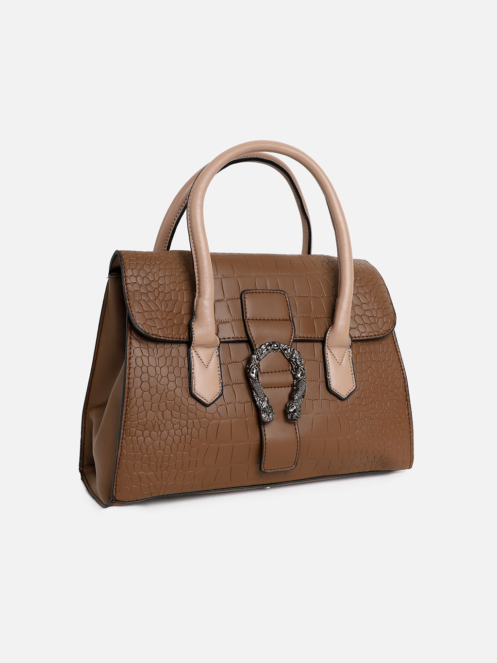 Leather Brown Luster Tote Bag With Pouch Set