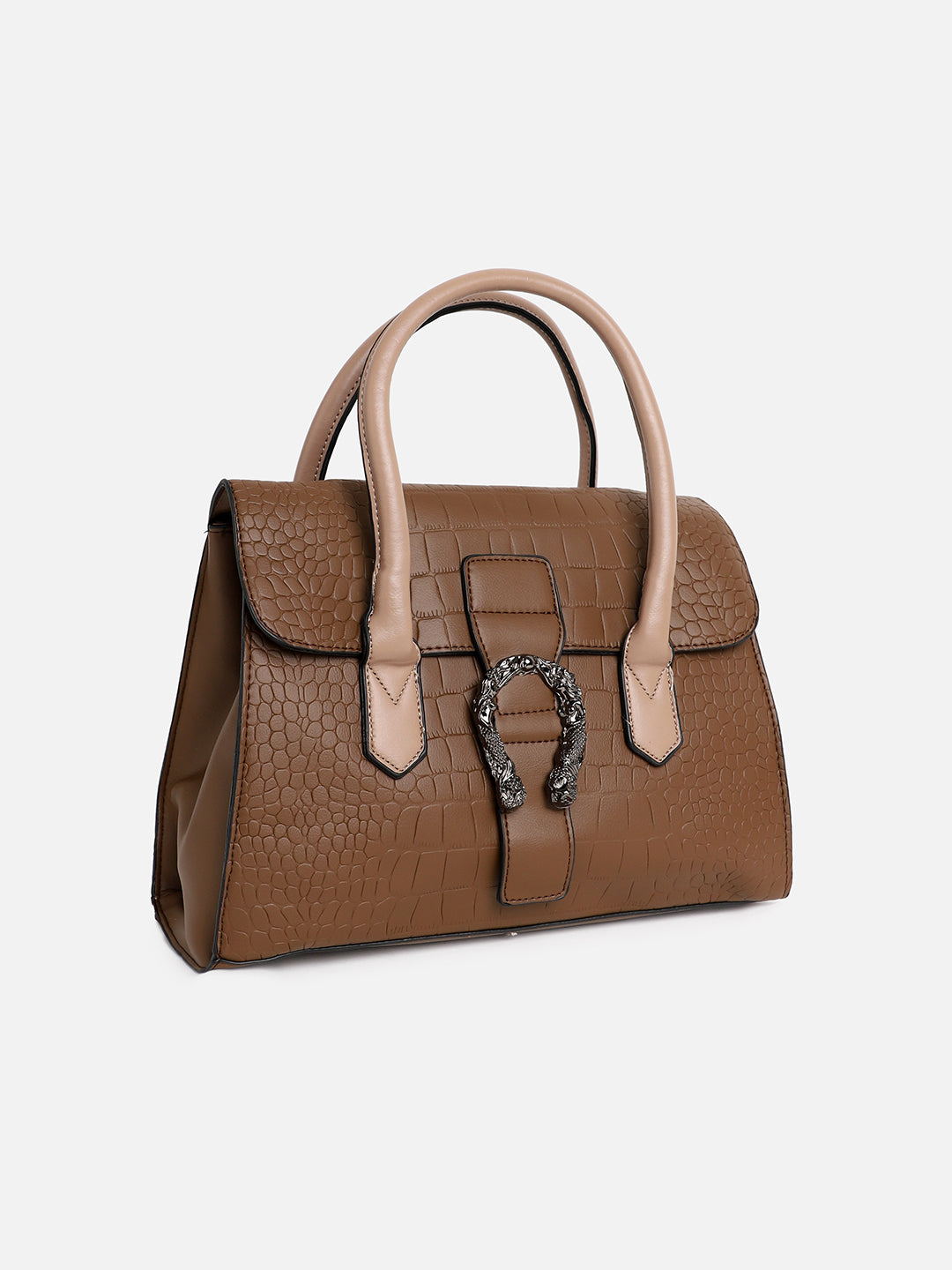 Leather Brown Luster Tote Bag With Pouch Set