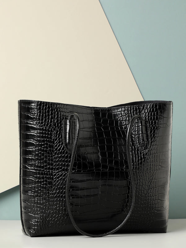 Raven Black Tote Bag With Pouch Set