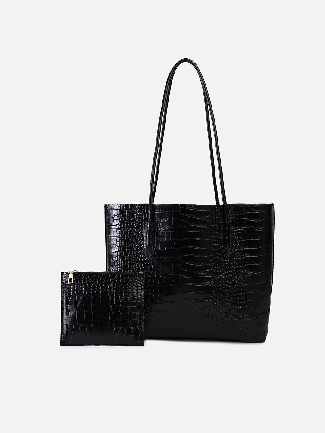 Raven Black Tote Bag With Pouch Set