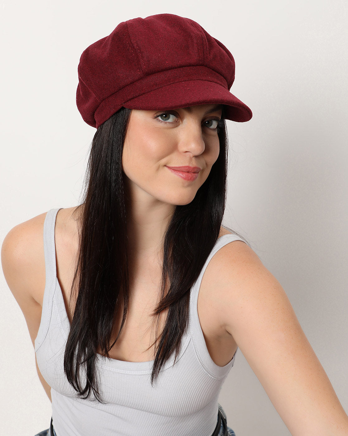 Solid Maroon Vintage Newsboy Cap