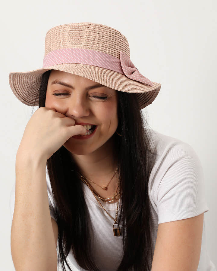 Beige Textured Scarf Sun Hat
