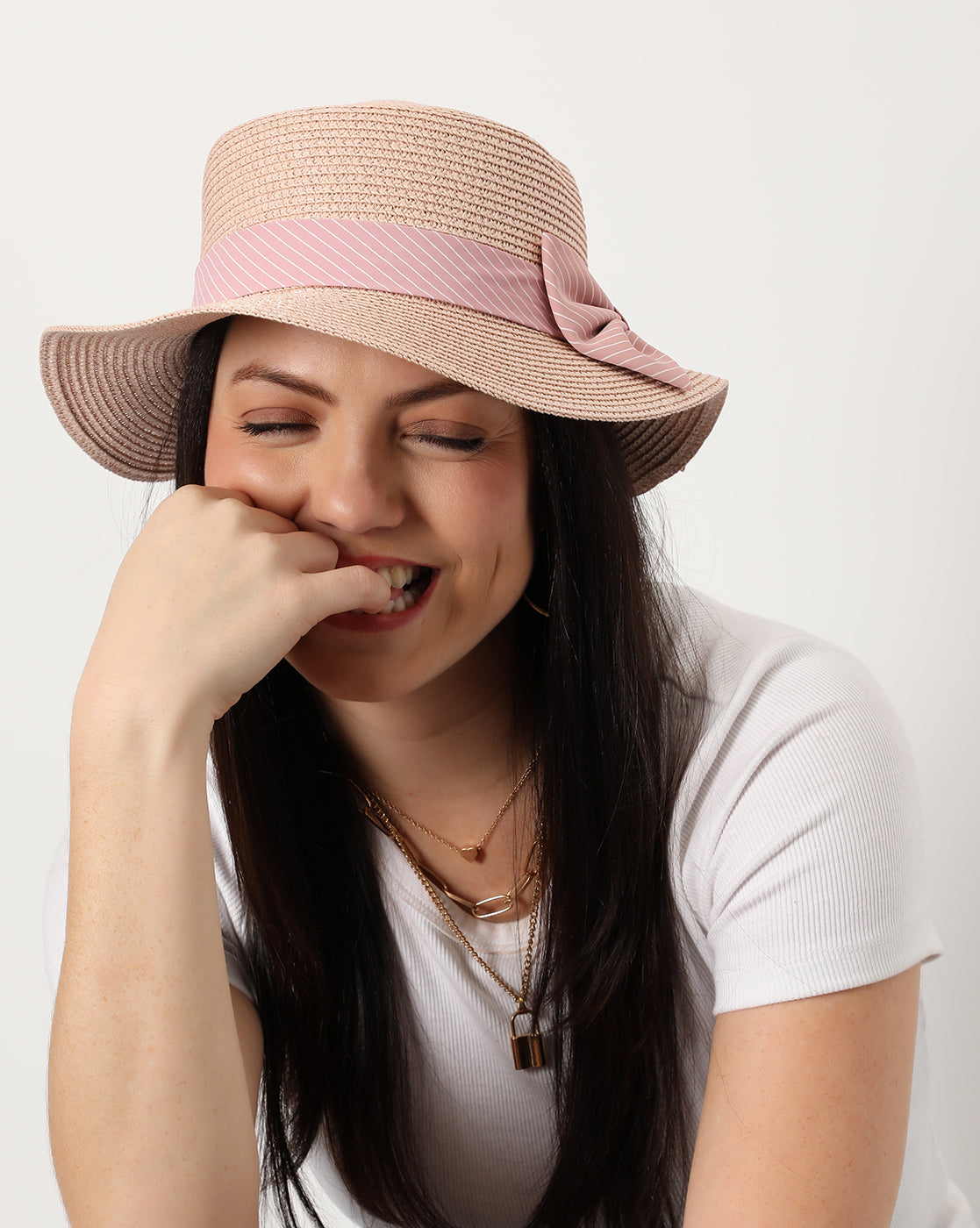 Beige Textured Scarf Sun Hat