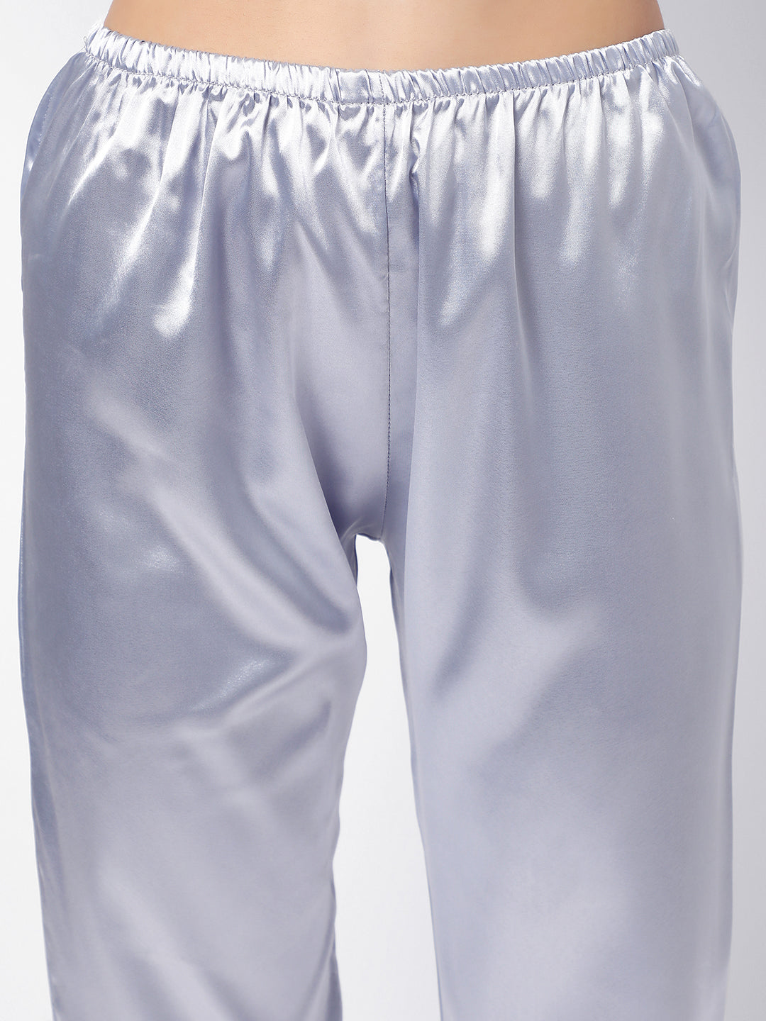 Solid 2 Tops, Dress, Pyjama & Coat Satin Night Wear Set