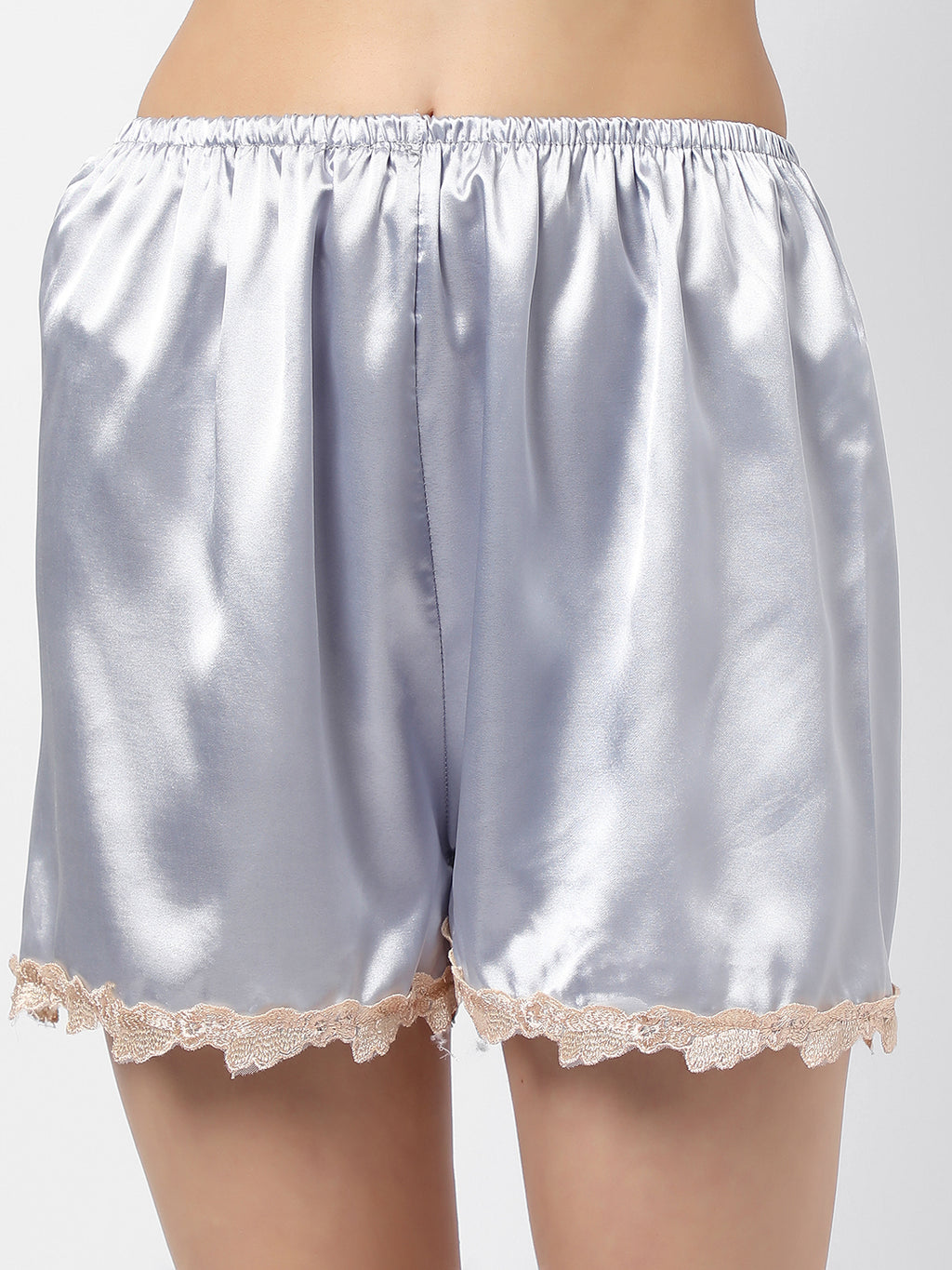 Solid 2 Tops, Dress, Pyjama & Coat Satin Night Wear Set