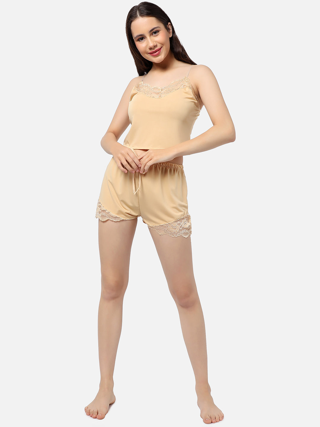 Solid Crop Top & Short Satin Night Wear Set