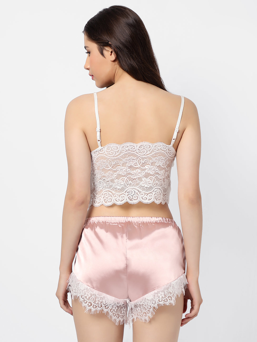 Solid Crop Top, Short & Coat Satin Night Wear Set